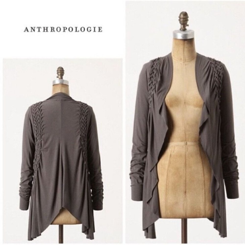 Ett Twa Anthropologie Gray Draped Open Front Duster Cardigan Sweater Size Small